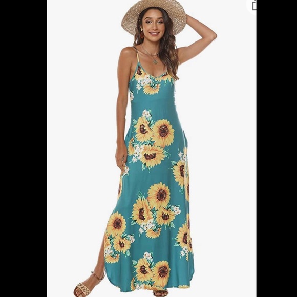 Dresses & Skirts - Teal sunflower print maxi dress